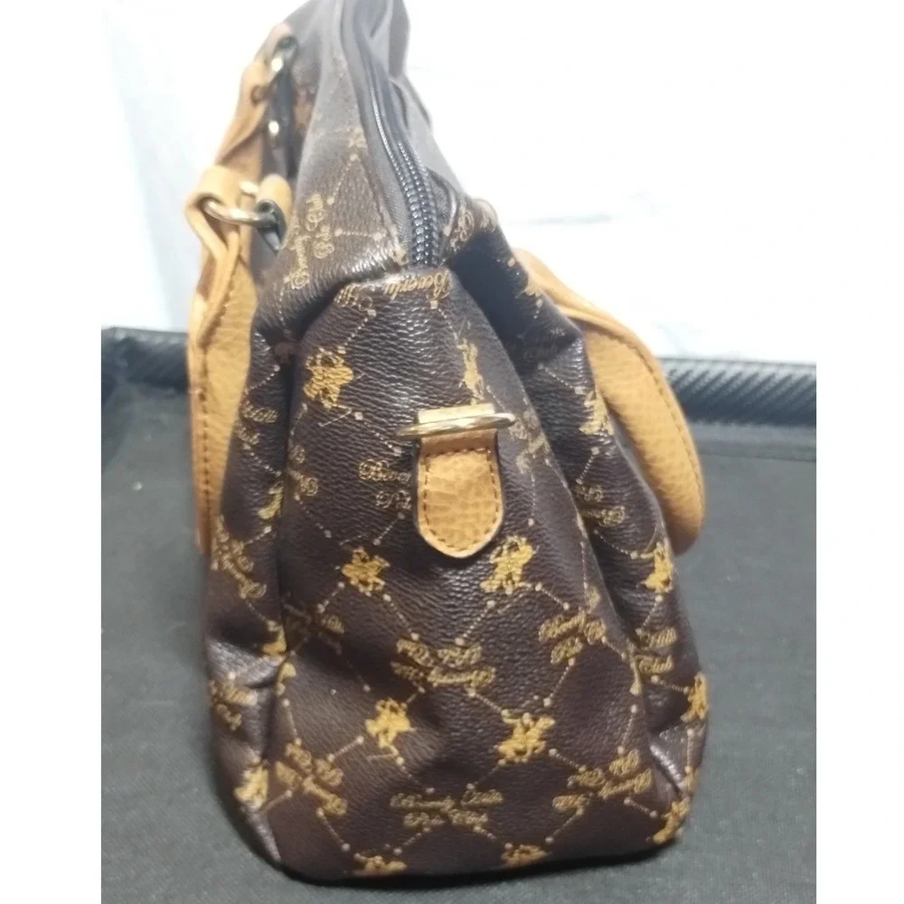Beverly Hills Polo Club Brown Monogram Satchel Bag Striped Lining BHPC Logo